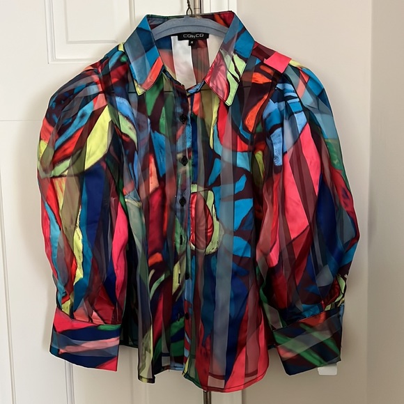 Brand new dressy, sheer, multicolored CQ by CQ blouse in size medium. - Picture 3 of 3